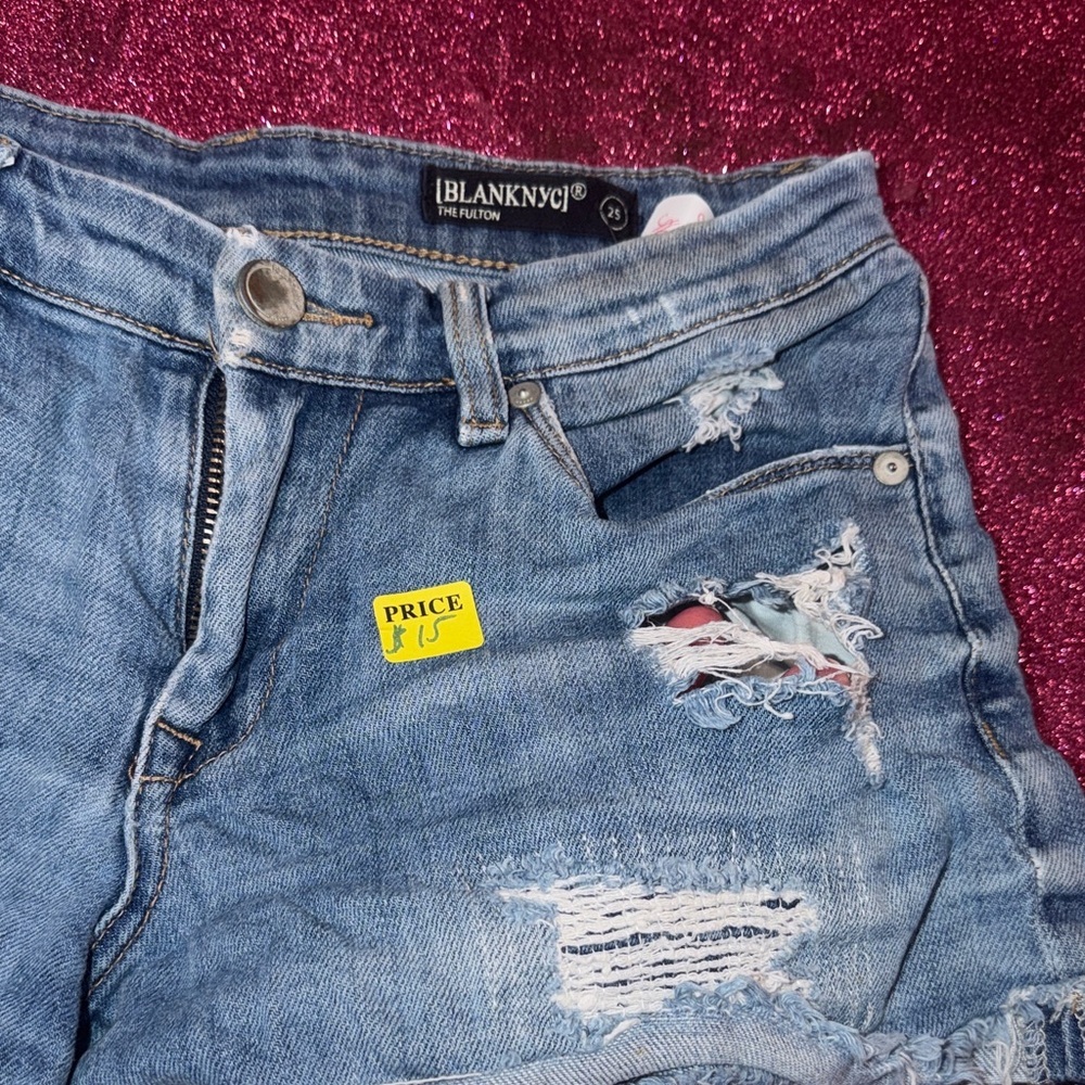Almost Famous Blue Distressed Jean Shorts - Picture 4 of 6